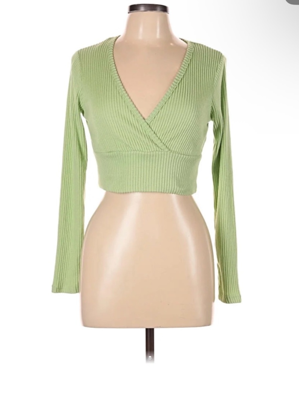 wild fable Ribbed Wrap Crop Top - Light Green